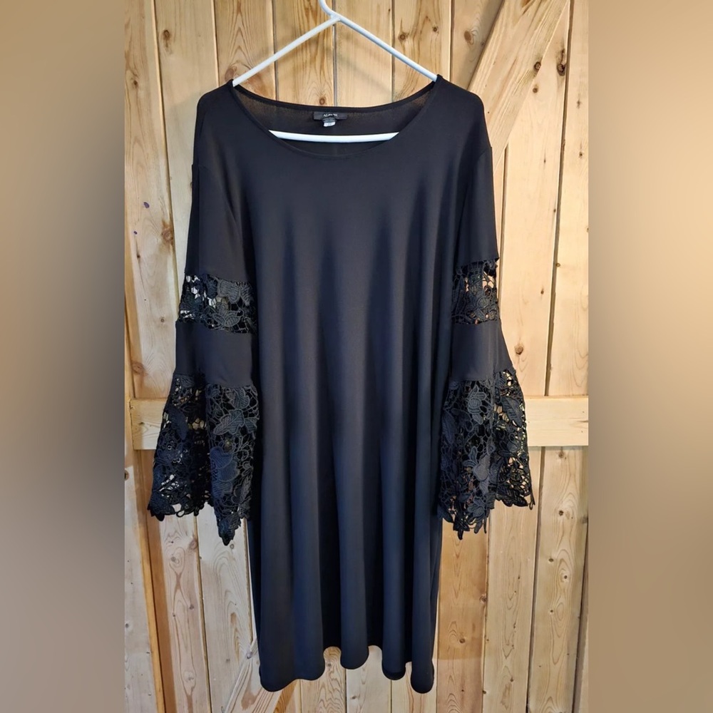 Black Alfani A-Line Dress with Lace Sleeves Size 18W
